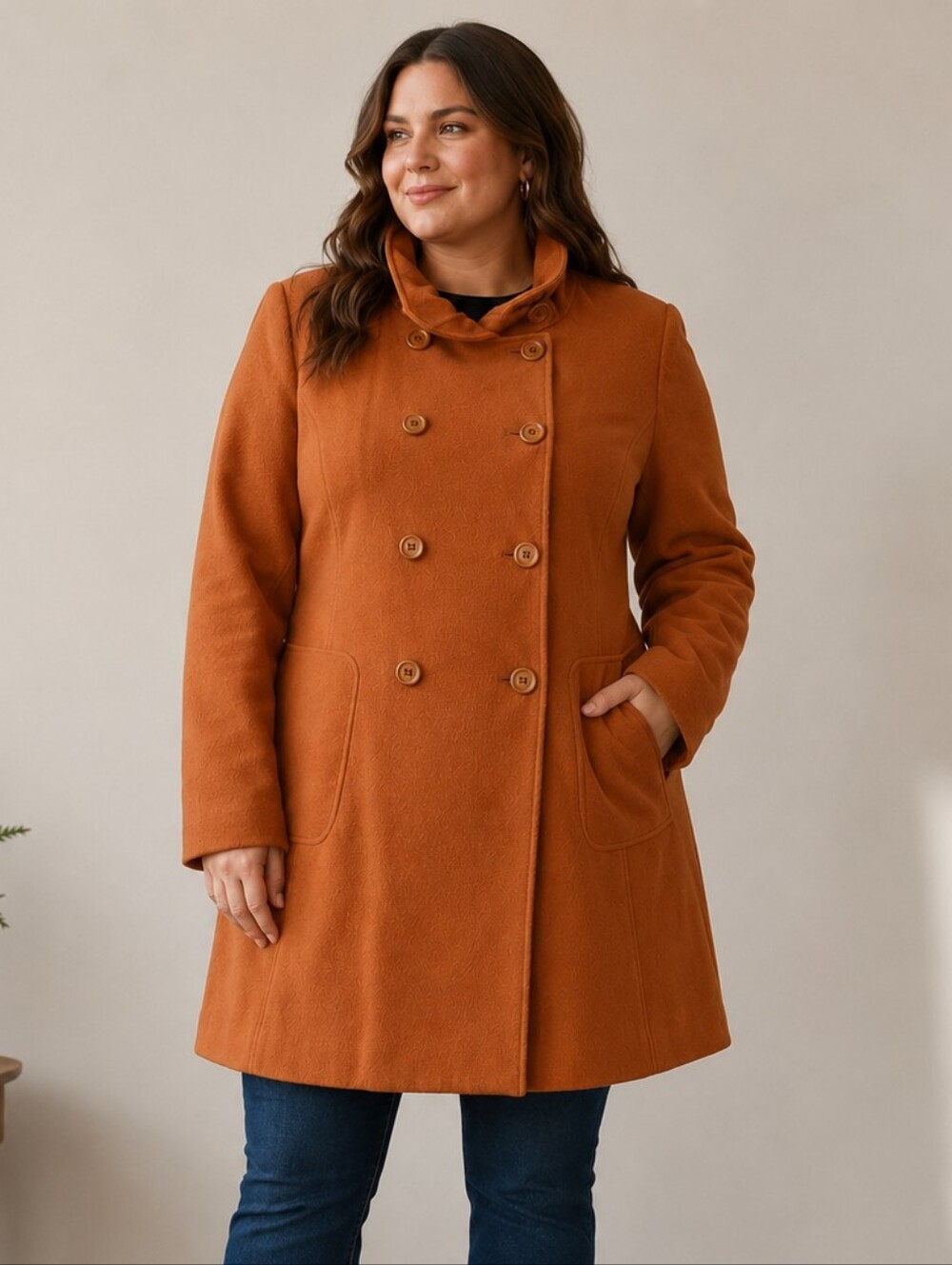 Louben Made in Canada Rust Orange Wool Blend Double Breasted Peacoat